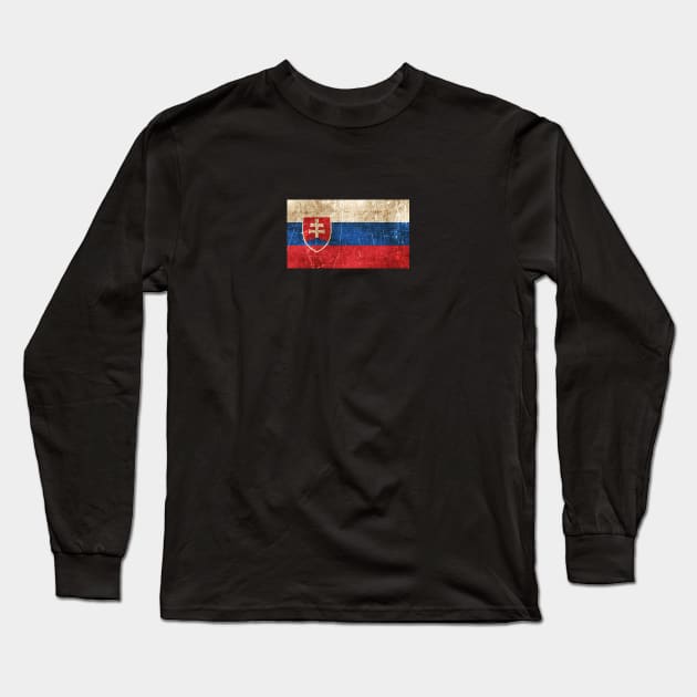 Vintage Aged and Scratched Slovakian Flag Long Sleeve T-Shirt by jeffbartels